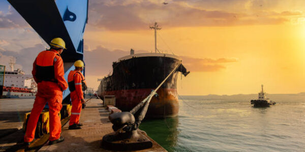 mooring man in charge of safety sailing of the ship leaving from the port